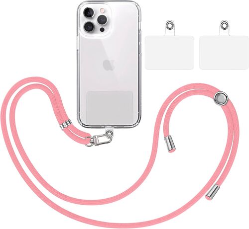 MDY-Pack: Cordon Universel pour Mobile [Rose] + 2 Patchs de Fixation Supplémentaires et Sangle de Suspension Amovible Réglable et Résistante Compatible avec Toutes les Marques de Téléphone