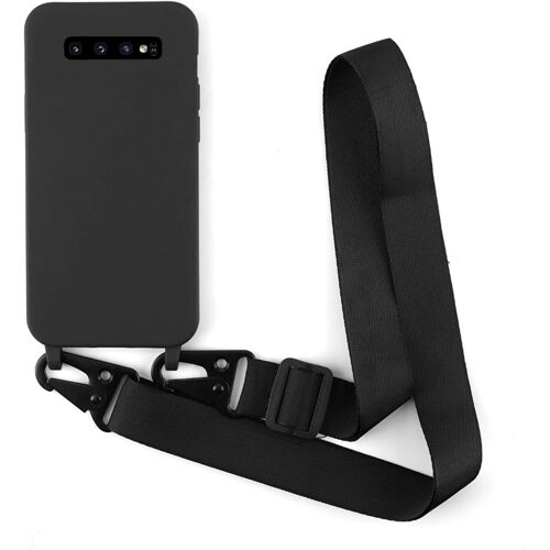 KAL-Coque Avec Collier Compatible Avec Samsung Galaxy S10 Plus,Tour De Cou Lanière En Corde Pendentif Housse Silicone Souple Case,Noir