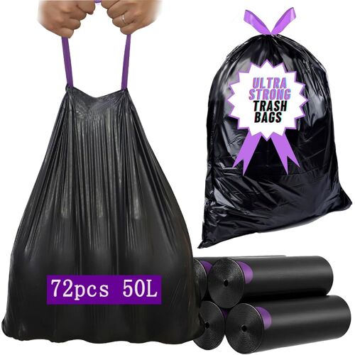 Kalanka-Sac À Cordon À Fermeture Automatique 60 * 70cm 50 L 72pcs Sacs À Ordures Noir Fit Pour Bureau Cuisine Chambre Salle De Bains Jardin Et Patio