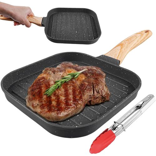 KALANKA-Poêle à griller 18 x 18 cm, en fonte d'aluminium, rectangulaire, avec poignée amovible, anti-adhésive, pour tous les types de feux, four et lave-vaisselle