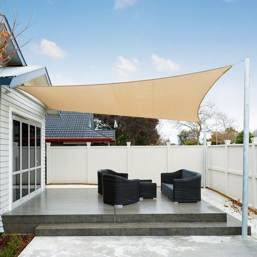 Checarzhn--No1-Voile D'ombrage Imperméable Carré 4x4m Toile Ombrage Uv Protection Pour Terrasse Jardin Extérieur-Sable