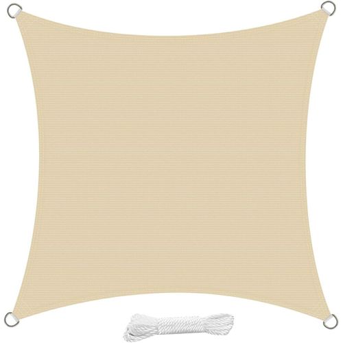 Sept-Voile D'ombrage Carré 2x2 Mètre Voile Ombrage Hdpe Respirant Anti Uv Pour Jardin Terrasse Patio, Crème