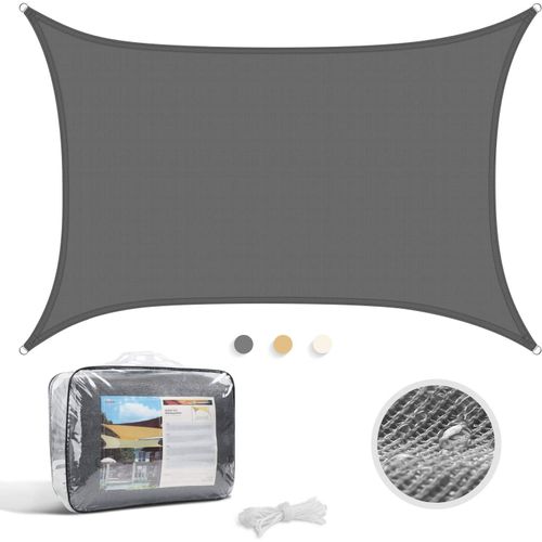 Checarzhn--No1-Voile D'ombrage Rectangulaire 4 X 3 M, Protection Uv, Imperméable, Pour Terrasse, Extérieur, Jardin, Gris