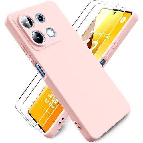 KAL-- Coque Pour Xiaomi Redmi Note 13 5G, Avec 2 Pièces Protecteur D'Écran En Verre Trempé, Housse Silicone Souple Ultra-Mince De Couleur Pure, Coque En Caoutchouc Antichoc - Rose
