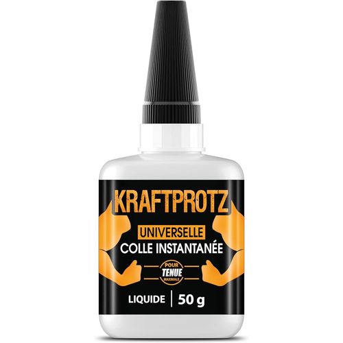 Colle Liquide Extra Forte 50g-Super Glue Fluide Pour Réparations Précises & Fissures Capillaires-Transparente,Résistante À L¿Eau & À La Chaleur-Colle Métal,Plastique,Bois,Verre-Kraftprotz