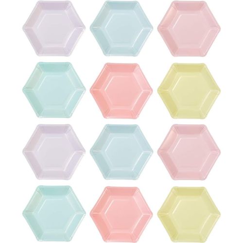 Ershi-Lot De 12 Assiettes En Papier Jetables (18 Cm) Couleurs Pastels En Forme D'hexagone, Fête D'anniversaire, Baby Shower, Maria[124]