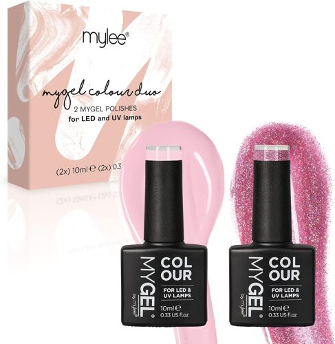 Mygel By Pretty In Pink Duo Vernis À Ongles Gel Set 2x10ml Uv/Led Nail Art Manucure Pédicure Pour Usage Professionnel Et Domestique - Longue Durée Et Facile À Utiliser 