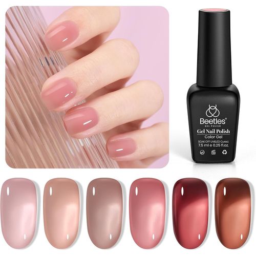 Maa-Beetles Jelly Lot De 6 Vernis À Ongles En Gel Uv, Neutre, Translucide, Rose Nude, Lampe Uv Détremper, Manucure, Diy, Cadeau Pour Fille 