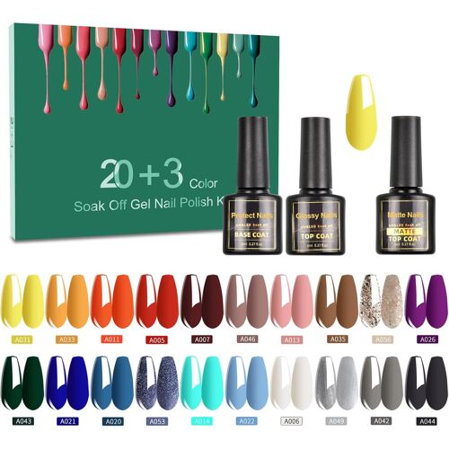 Cmjaagur-Vernis Semi Permanent, 23 Manucure Nail Art Lot Vernis À Ongles Gel Uv Led Nail Polish 20 Couleurs Populaire Avec Base Et Top Coat, Matt Top Coat, 8ml[M224] 
