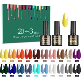 Cmjaagur-Vernis Semi Permanent, 23 Manucure Nail Art Lot Vernis À Ongles Gel Uv Led Nail Polish 20 Couleurs Populaire Avec Base Et Top Coat, Matt Top Coat, 8ml[M224] 