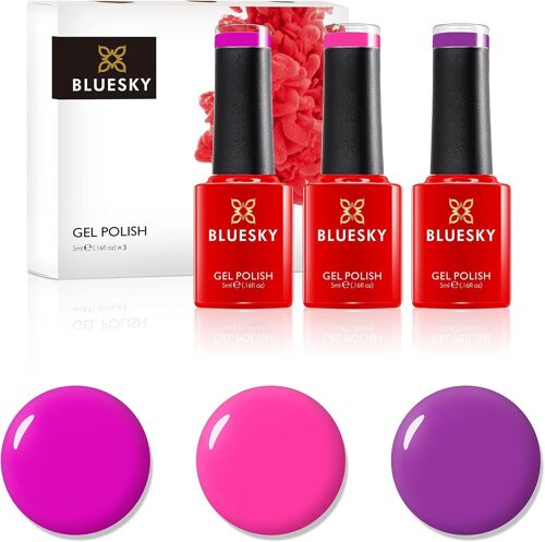 Ensemble De Vernis À Ongles Gel, Party Pinks. Brackcurrant Neon13, Lollipop 63909, Cherise Neon06. 3 X 5 Ml. Rose, Violet, Brillant (Nécessite De Guérir Uv / Lampe Led)