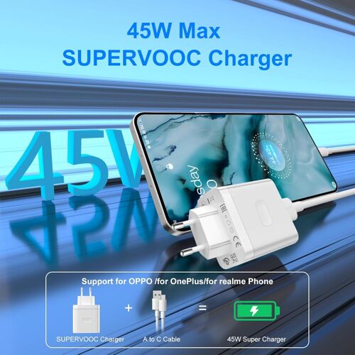 45w Supervooc Chargeur Rapide Avec 6a Câble Usb C 1m Pour Oppo Find X5 X3/2 Neo/Reno10/8/7 Pro,Chargeur Rapide Vooc Charge Avec Câble Usb Type-C Pour Oneplus 10 9 Pro Nord Ce 3 2 Lite,Realme Gt Neo 2