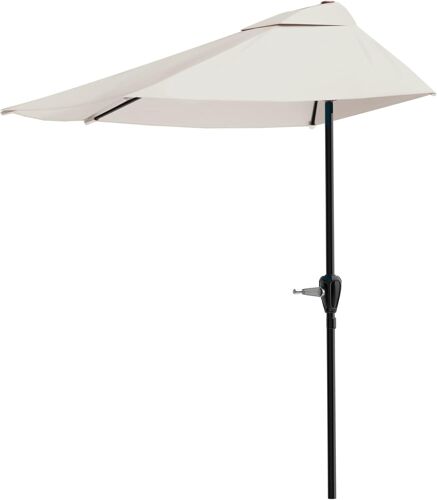 Ulteronixshop-Demi-parasol de terrasse de 2,7 m ¿ Ouverture en demi-cercle facile à manivelle ¿ Pour contre un mur, un porche ou un balcon (brun roux)