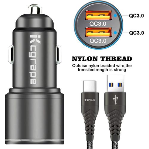 Chargeur Voiture Allume Cigare Usb Pour Xiaomi Redmi Note 13 Pro 5g/12 11 10 9 8 Pro 10s,14t 14c Mi 10t 11 11t Lite Pro 5g,Poco M3/F3/X3,Huawei P30 P40 P20,36w Quick Charge 3.0+2m Cable Typec Rapide