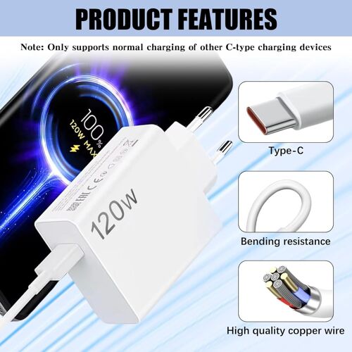 Chargeur Xiaomi 120w Avec Câble Usb-C,Chargeur 120w Turbo Rapide Pour Xiaomi 15/14t Pro/14 Ultra/13t Pro/12t/13 Pro/12 Pro/Poco X7 Pro/F6 /X4 Gt Pad 7 6