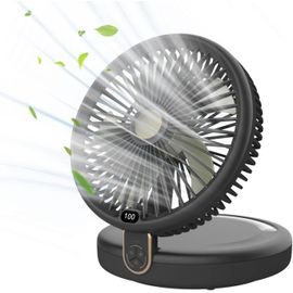 Ventilateur de Table, 120° D'oscillation Automatique, Eclairage LED, Ventilateur à 6 Vitesses, Ventilateur Silencieux Pliable, Convient à la Maison, au Bureau, à la Chambre à Coucher (Noir)