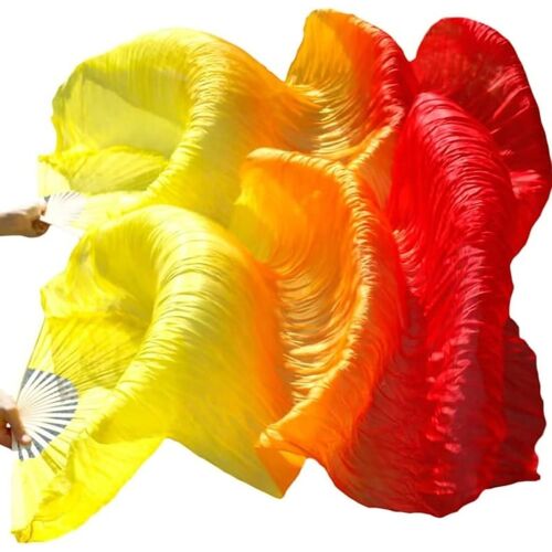 1 Paire de 1,5 m de Danse de Ventre de Soie Faite a la Main Ventilateur de lumiere en Bambou pour Le Spectacle de Danse feminine (Rouge)