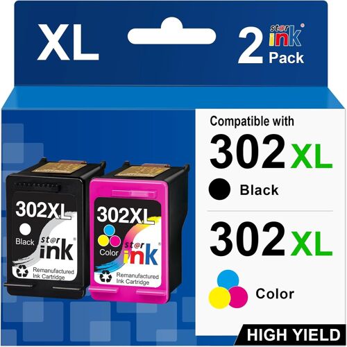 starink 302XL 302 XL for HP 302 HP 302 XL Cartridges Compatible with HP Envy 4525 4527 4520 DeskJet 1110 2130 Officejet 3830 (Black Colour, 2 Pack)