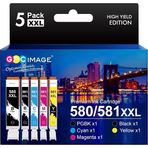 GPC Image CLI-581 PGI-580 XXL Cartouches d'encre Remplacement Compatible pour Canon 581 580 XXL pour TS8150 TS6150 TS8250 TS6151 TR8550 TR7550 TS8151 TS9150 (PGBK/Noir/Cyan/Magenta/Jaune,5-Pack)