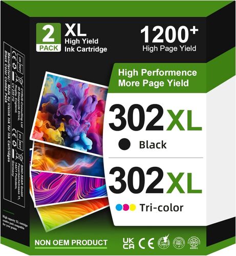 302XL Cartouches d'encre Remplacement pour Cartouche HP 302, Compatibles avec HP 302 XL Noir et Couleur pour DeskJet 3630 3632 2130 3639 Envy 4520 4525 4527 OfficeJet 3831 3833 3830 (2-Pack)
