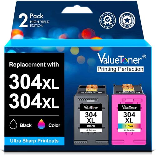 304XL Remanufacturées Remplacement Cartouche pour HP 304 XL pour Envy 5030 5010 5020 5032 Deskjet 3720 2634 2622 2620 2630 2632 2633 3730 3733 3735 (Noir et Tri-Couleur, 2-Pack)