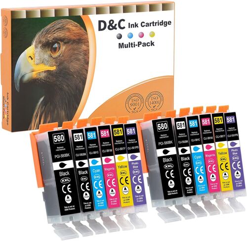 580 581 XXL Cartouches d'encre Compatible pour Canon PGI-580 CLI-581 Cartouches pour Canon Pixma TS8350 Cartouches pour TS8150 TS8151 TS8152 TS8250 TS8251 TS8350 TS8350a TS8351 TS8352,12-Paquets
