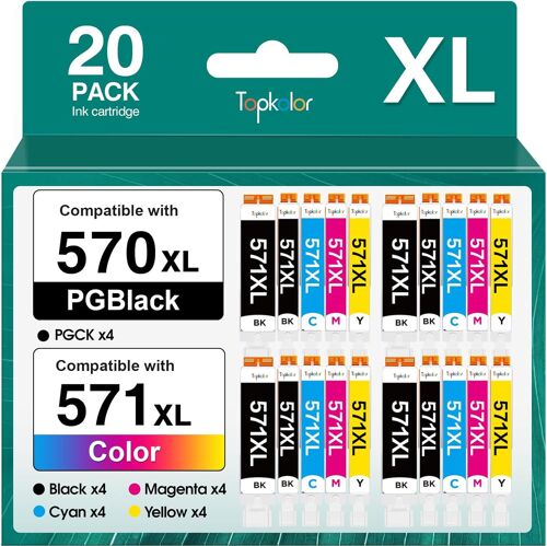 570 571 XL Cartouche d'encre Compatibles pour Cartouche Canon 571 pour imprimante Canon MG5750 pour PIXMA TS5050 MG5750 TS5053 MG6852 MG6850 MG5700 MG5752 MG5753(20 Pack)