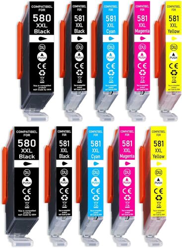 Lot de 10 cartouches d'encre pour Canon PGI-580 CLI-581 XXL pour Canon 580 XXL 581 XXL Multipack PIXMA TS705 TS6150 TS6250 TS8150 TS8250 TS9150 TS9550