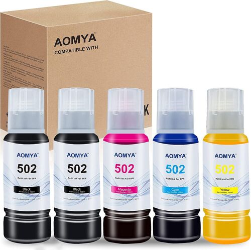 T502 502 Bouteilles de recharge d'encre de rechange pour Ecotank ET2760 ET2750 ET-3760 ET-2850ET-4760 ET-15000 ET-3710 ET-3850 ET-3750 ET-4850 ET4750 ET370 0 ST-40 Imprimante 00 (2BK,C,M,Y)