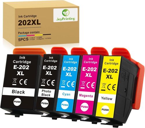 Lot de 5 Cartouches d'encre pour Epson 202 202 XL - Couleurs de Rechange - Compatible avec imprimantes Epson Expression Premium XP-6100 XP-6000 XP-6001 XP-6005 XP-6105