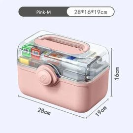 Trousse De Premiers Secours À Médicaments De Grande Capacité À 3 Couches, Boîtes De Rangement Multicouches Fendues, Boîte Médicale Portable En Plastique Pour La Maison-Rose-M 