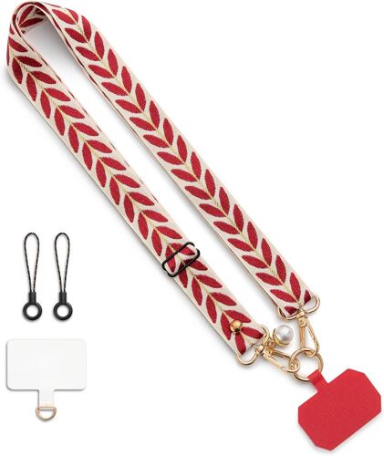 KAL-Chaîne De Téléphone Universelle Lanière De Clés À Suspendre Réglable Lanières De Clés Lanière Pour Téléphone Avec Crochets Robustes, En Rouge
