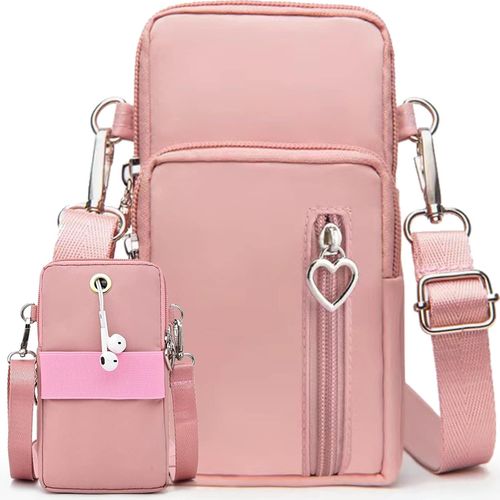 WQS-Petit Sac Téléphone Portable Femme Sacs Bandoulière Crossbody Pochette Brassard de Sport de Course à Pied Bande Running Armbag Universel pour iPhone 14 13 11 Samsung Xiaomi BIS zu 7.5" Rose
