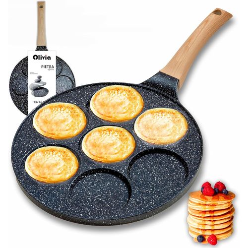 KALANKA-Poêle à crêpes anti-adhésive pour induction et gaz ¿ Poêle anti-adhésive en aluminium pour omelette, crêpes, oeufs, hamburger ¿ Poêle de cuisine avec 7 moules ¿ Poignée Comfort ¿ 29 x 26,5 cm