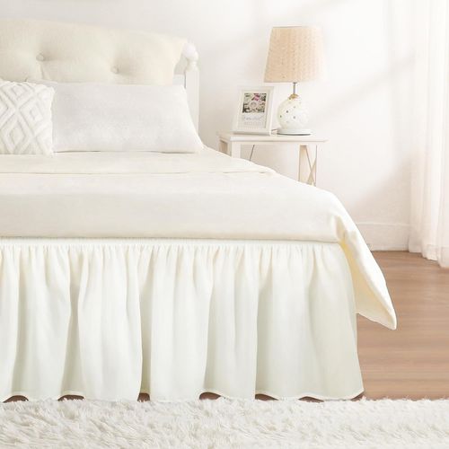 Jupe de lit à Volants élastique (Facile à Installer), Soft Brushed Polyester Blanc Chaud Cache-Sommiers(90 x 190 x 45cm)
