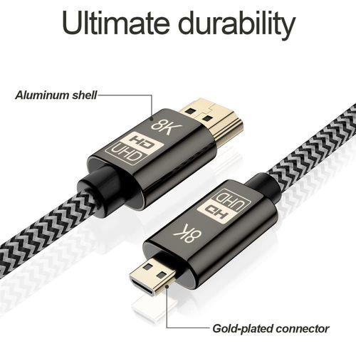 Câble Micro Hdmi Vers Hdmi 2.1 Ultra Hd Uhd 8K 60Hz 4K 120Hz 48Gbs Hdmi Cordon Pour Appareil Photo Tablette (1.0M)[Z4098]