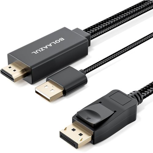 SUNY-Câble Hdmi Vers Displayport 4K 60Hz 2M Avec Alimentation Usb Convertisseur Hdmi 2.0 To Displayport 1.2,Entrée Mâle Vers Sortie Dp Mâle,Unidirectionnel Cordon Adaptateur Pour Ps5,Ps4 Pro