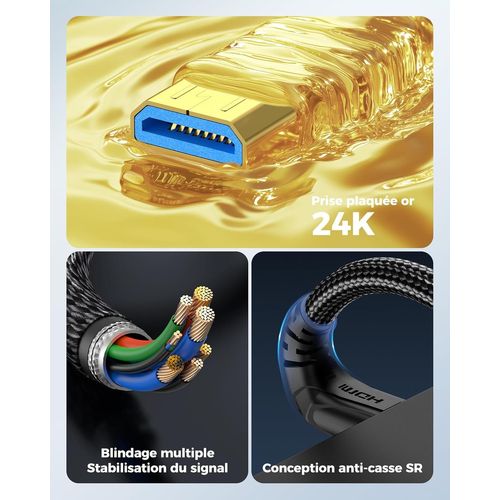 Câble Micro Hdmi Vers Hdmi 3M, 8K 60Hz 4K 120Hz, Micro Hdmi Ultra Haute Vitesse Supporte Hdr Earc Compatible Avec Gopro Hero 7 6 5 4,Raspberry Pi 4,Sony Camera,Nikon[CAB9165514]
