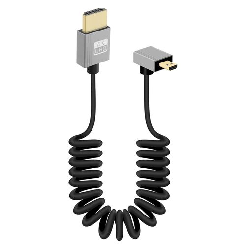 Câble Micro Hdmi À Hdmi Court Enroulé À 90 Degrés, Angle Gauche 18Gbps Haute Vitesse Micro Hdmi2.0 Support 4K@60Hz, Compatible Avec Les Caméscopes, Les Moniteurs (Gauche)