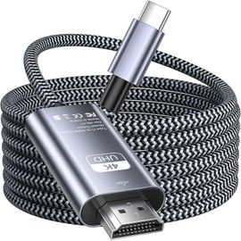 Câble USB C vers HDMI 2m [4K @ 30 Hz], câble tressé USB type C vers HDMI [compatible Thunderbolt 3] pour iPhone 15 série,MacBook Pro/Air 2021,iPad Pro/Air,Samsung Galaxy S21,S22