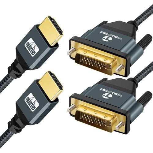 BAERTMY-Câble Hdmi Vers Dvi 4K 2M Lot De 2, Plaqué Et Tressé, Câble Dvi Vers Hdmi Bidirectionnel Compatible Avec Projecteur, Ordinateur Portable, Tv, Pc, Lecteur Dvd