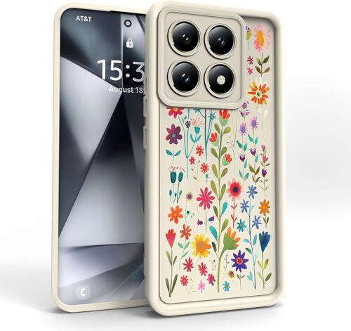KAL-Coque Pour Xiaomi 14T Pro - Étui Silicone Souple Fine Légère Elegant Désign, Protection Caméra Antichoc Anti-Rayures Mince Housse (White,Flowers)