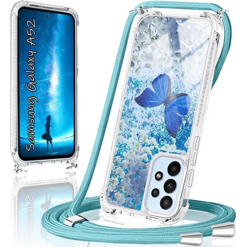 KAL-Coque Pour Sx Galaxy A52 4G/5G Avec Cordon, Coque Glitter Pour A52 Sx Avec Collier Housse Ultra Fine Tpu Original Transparent Silicone Portable Pour Sx A52 Coque Bling Antichoc Case