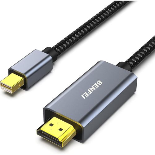Câble Mini DisplayPort vers HDMI 1.8M [4K@30Hz,Coque en Aluminium,Nylon tressé] Compatible avec MacBook Air/Pro,Microsoft Surface Pro/Dock,Moniteur,projecteur et Plus