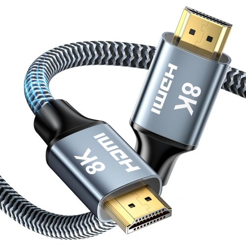 VornixorSarlshop-Câble HDMI 2.1 8K 10m, 48Gbps Haute Vitesse Câble HDMI Tressé, 8K@60Hz, 4K@120Hz/144Hz, Supporte pour Dolby Vision, eARC, HDCP 2.2/2.3, HDR, Compatible HDTV Moniteur et Plus