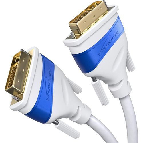 GJFTY-\u2013 Câble DVI à DVI \u2013 1m \u2013 Dual Link, avec noyau en ferrite pour une transmission de signal sans interférences (Cable métal Blanc 24+1, jusqu'à 2560 x 1600 à 60 Hz ou Full HD/1080p