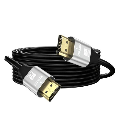 4K câble Hdmi 5M, câble Hdmi 2.0 haute vitesse 4K@60Hz 2K@120Hz, connecteur plaqué or 3D ARC HDCP 2.2 et 2.3 pour HDTV/Blu Ray lecture/projecteurs/ordinateurs portables /PS4/PS5(argenté)