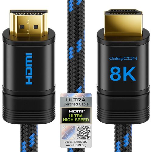 0,5m Câble 8K HDMI 2.1b Court (48G, ULTRA Haute Vitesse) Certifié, 8K@60Hz 4K@120Hz 2K@144Hz/165Hz EARC HDCP 2.3/2.2 - pour DTS:X HDR Dynamique Dolby Atmos TV PS5 Xbox Barre de Son Moniteur