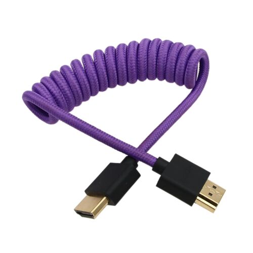 4K 8K 60P Type A HDMI 2.1 to HDMI Braided Coiled Cable for Atomos Ninja V SmallHD Blackmagic Monitor Panasonic Sony Canon Nikon Camera Purple 30cm
