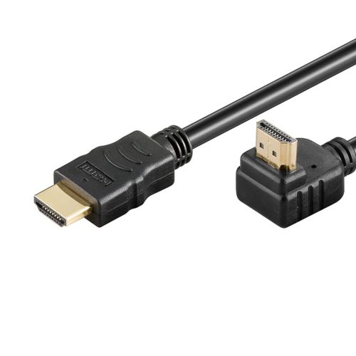 Câble HDMI Ethernet coudé, câble HDMI contacts dorés, câble HDMI angle 90°, câble HDMI coudé 90 degrés, compatible PC, PS4, PS5, Xbox, Smart TV | Noir | 2 mètres